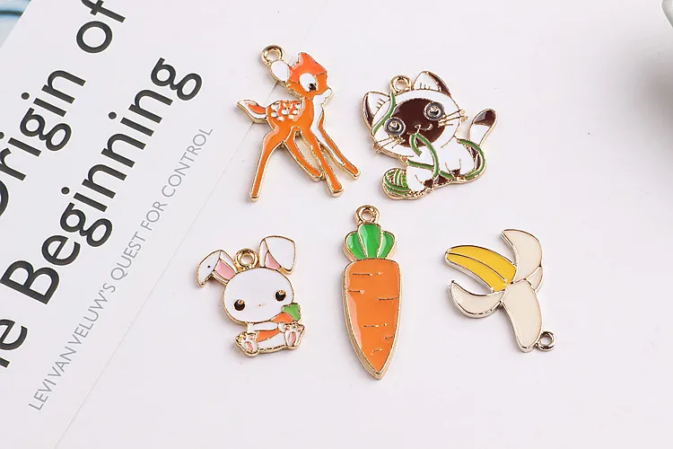 20 шт. подвеска в виде животного кота оленя кролика амулеты позолоченные эмалевые