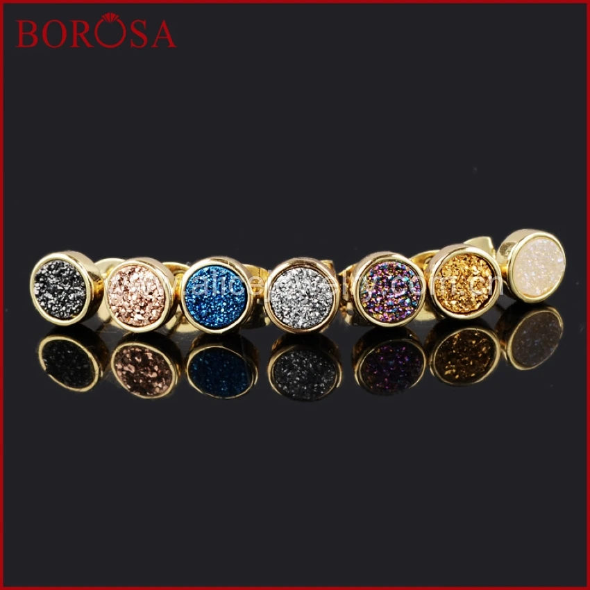 BOROSA 8 мм круглые серьги гвоздики из натурального титана Druzy золотая радужная Geode