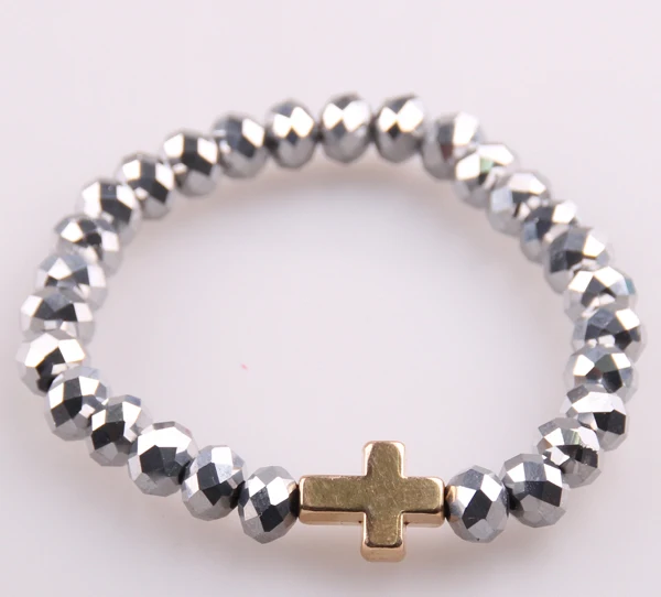 

MOODPC Hot Sale crystal glass beads Cross charm bracelets women stretch Bracelet