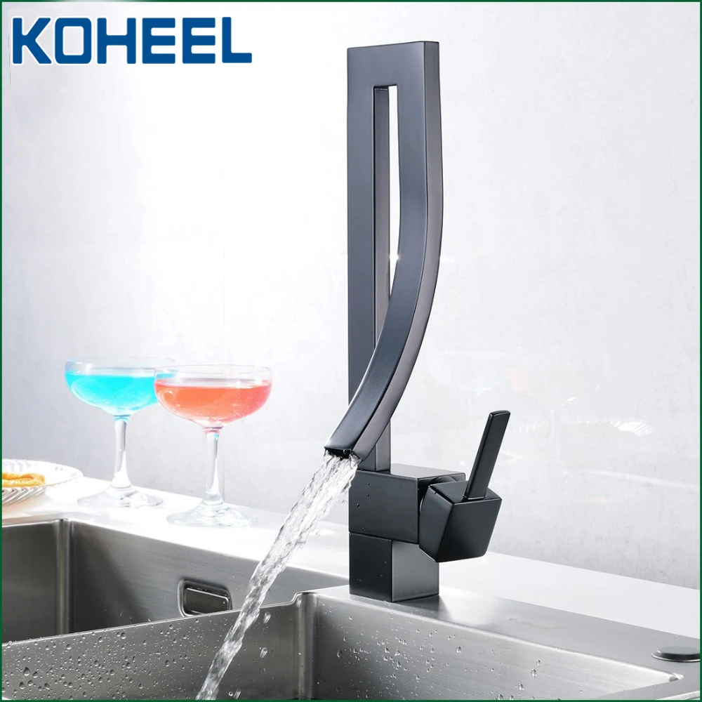 

Bath Faucets Black Deck Mounted Water Tap Square Griferia Lavamanos Cold & Hot Musluk Waterfall Faucet Robinet K9