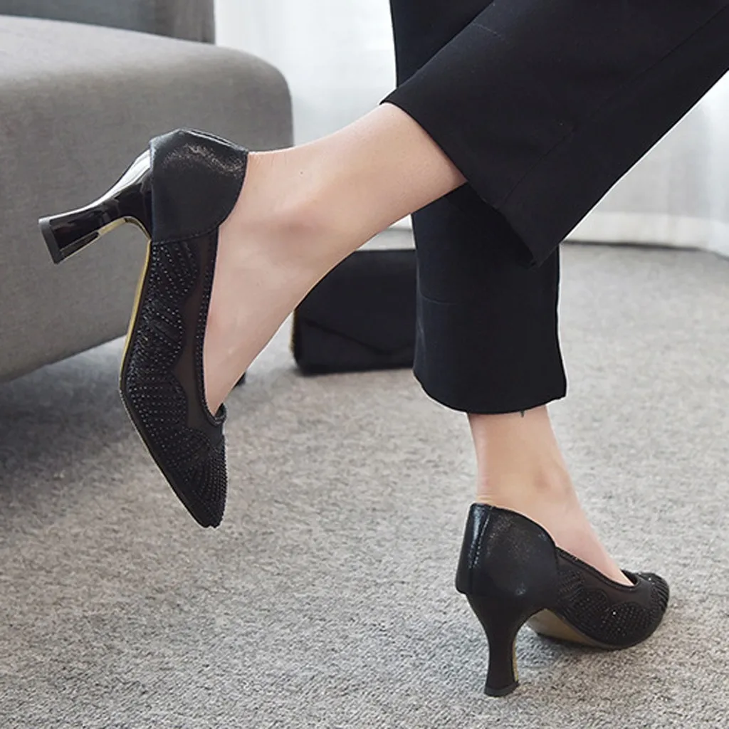 SAGACE/летние дышащие женские босоножки на квадратном каблуке с кристаллами