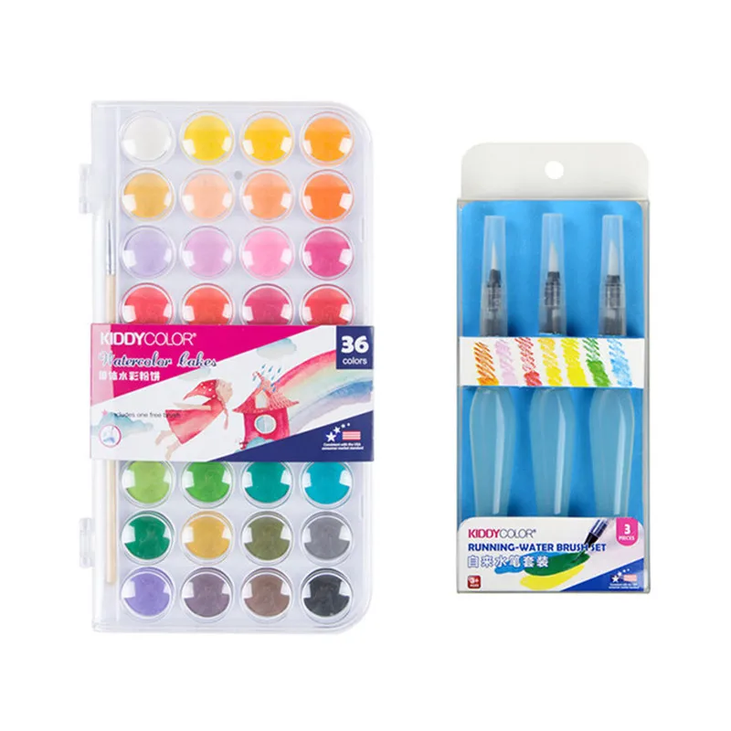 36pcs brush set Conda Твердые акварельные краски s 16/36 цветов/набор с краской кисти пигмент портативная пластиковая коробка для путешествий для детей - Цвет: 36pcs brush set