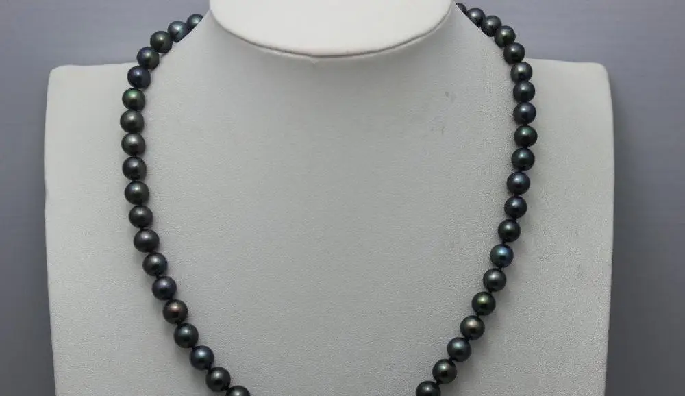 Черный круглый Пресной Воды жемчужное ожерелье 7 7.5 мм 17&quot|freshwater pearl necklace|pearl