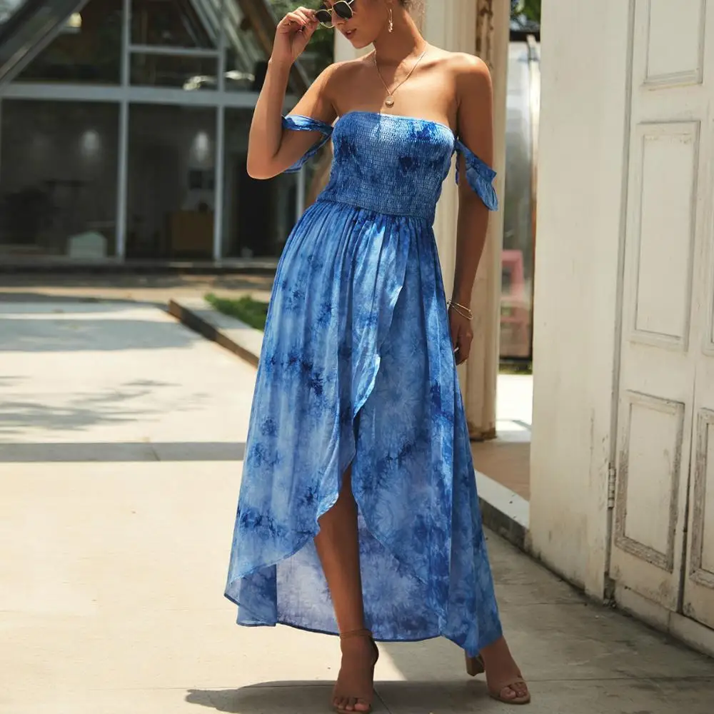 платье летнее длинное 2019 пляжное галстук краситель женские платья больших