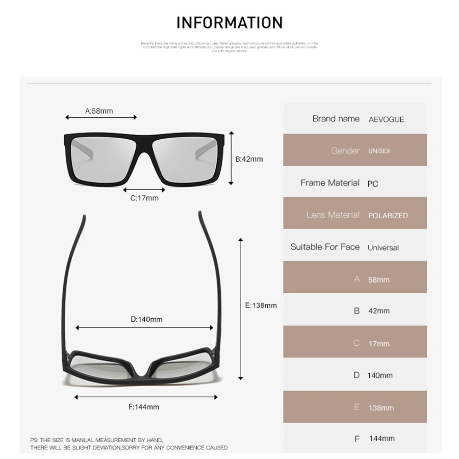 Солнцезащитные очки AEVOGUE мужские фотохромные поляризационные Обесцвечивающие
