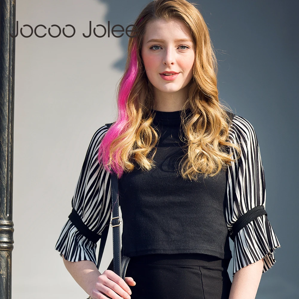 Женские офисные пуловеры Jocoo Jolee вязаные элегантные в полоску с расклешенными