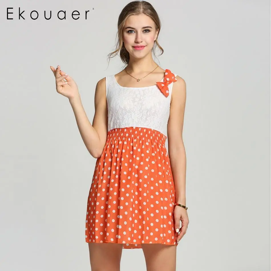 Ekouae/мини платье в горошек Новое милое повседневное короткое летнее для девочек