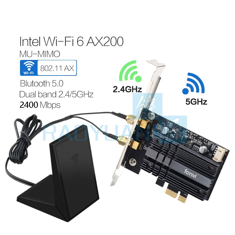 Dual Band 2400 Мбит/с Беспроводной PCI E Вай Фай адаптер для настольных ПК Wi Fi 6 AX200 Bluetooth 5 0