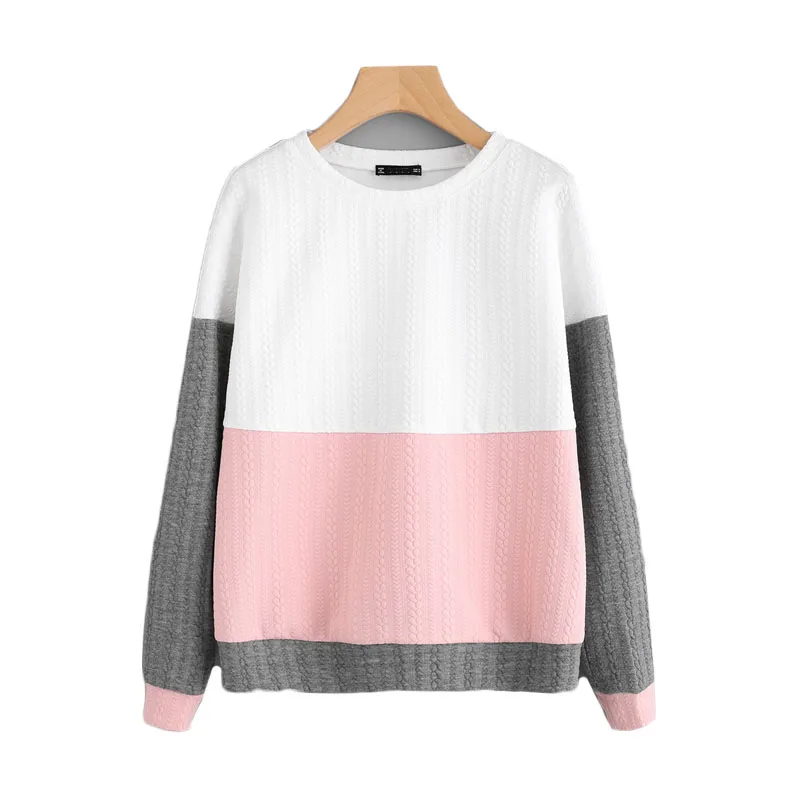 Модный текстурный Свитшот Dotfashion, женский свитер с длинным рукавом, пуловер, осень, разноцветная толстовка с круглым вырезом