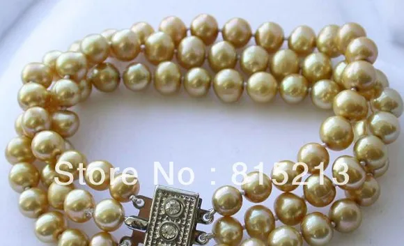 Ddh00152 3row 9 мм золото круглый пресной воды жемчужный браслет|bracelet metal|bracelet dragonbracelet