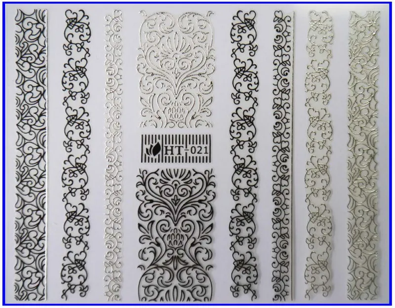 Черный золотой серебряный самоклеющийся 3D стикер для дизайна ногтей тату