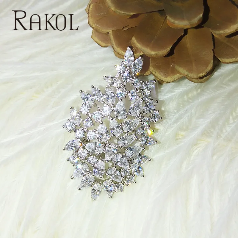 RAKOL Новая мода блестящие листья кубический циркониевая брошь для женщин