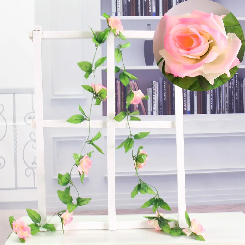 ROSE PINK Шелковые розы цветок плюща стены лозы искусственные цветы зеленая Гирлянда для дома Свадебные украшения сада подвесная Гирлянда Декор из ротанга - Цвет: ROSE PINK