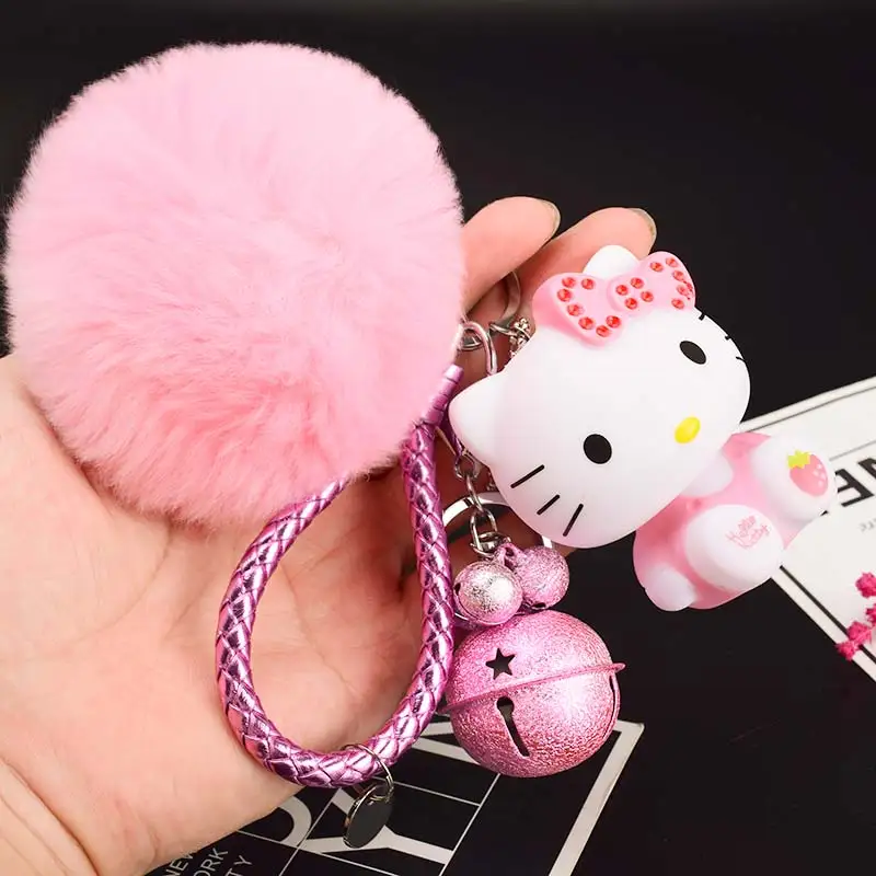 Милый мультфильм hello kitty Кролик Мех Шар помпон подвески-Помпоны ремешок для женщин металлические брелки-цепочки автомобиля сумка Шарм D151 - Цвет: 2