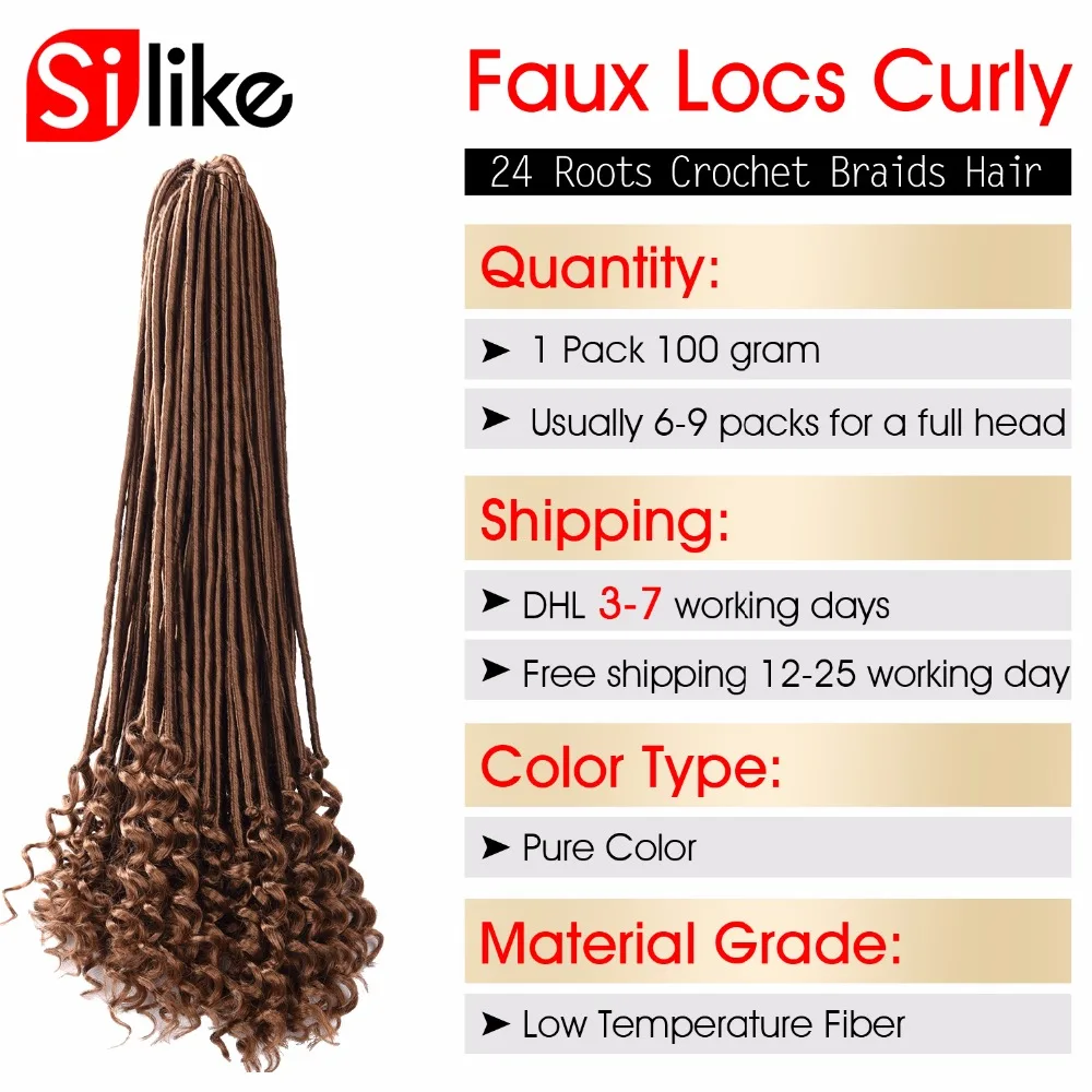 Silike 20 дюймов богиня Faux locs Curly вязанные волосы 24 корня/упаковка искусственные замки синтетические вязанные косички для наращивания волос