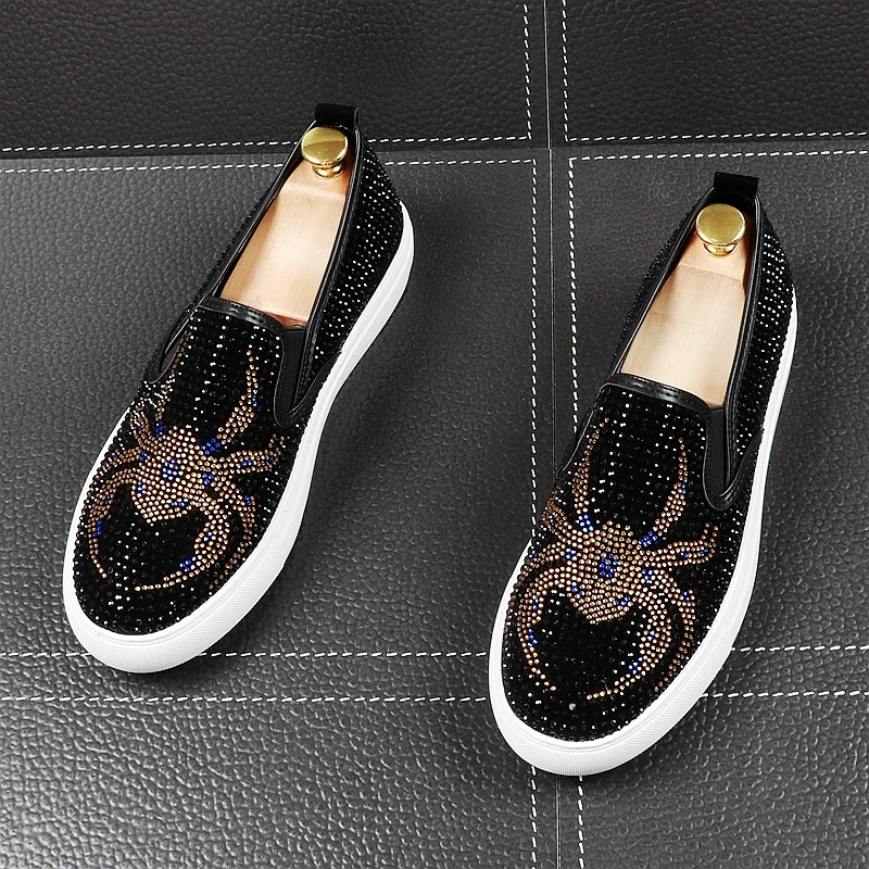 

CuddlyIIPanda Men Fashion Casual Loafers Summer Slip on Animal Print Crystal Leisure Shoes Men Wedding Dress Shoes Men's Flats