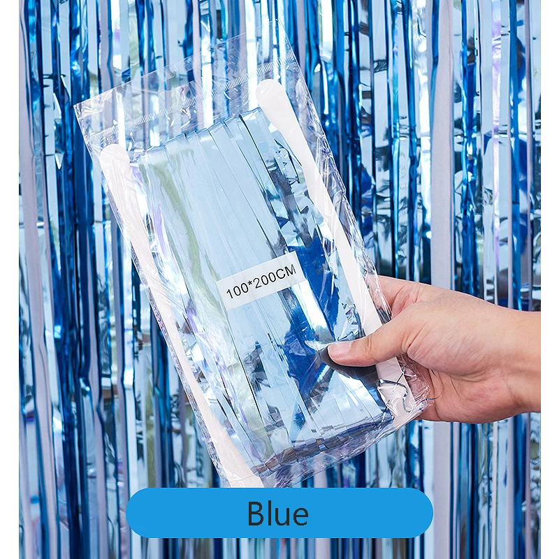 Синий Aqumotic Shine Tassel затемненные вечерние шторы простой раздел Декор задний план украшения стены Свадьба День рождения комната интервал - Цвет: Синий