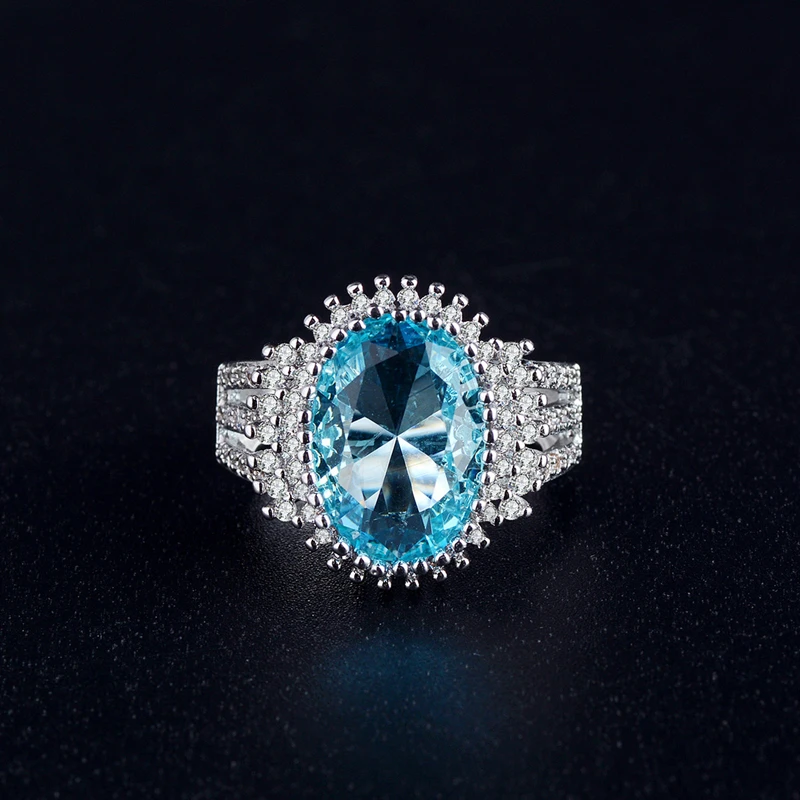 Круглый multi пробуренных циркон кольцо море синее для Для женщин свадебные