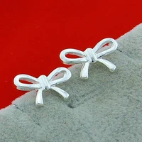romantic silver 925 jewelry cute girls bow knot stud earrings for women child kids jewelry birthday gift
