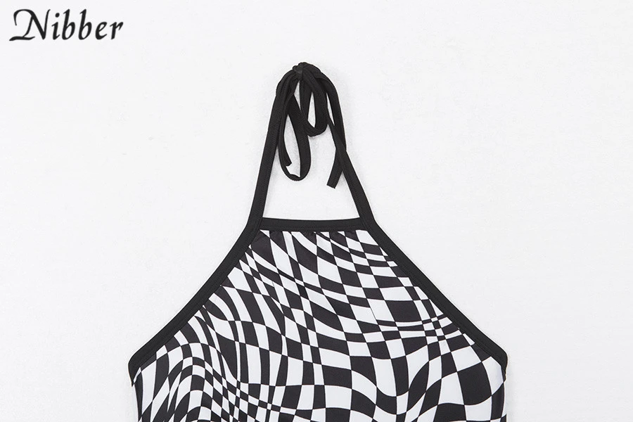 Nibber/Новинка, черно-белые женские короткие топы в клетку, camisole, модный сексуальный пляжный отдых, досуг, топик без спинки, топы
