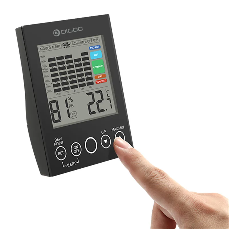 Digoo DG-TH2048 домашний комфорт Крытый светодиодный датчик температуры и влажности Датчик плесень оповещение Gefahr детектор
