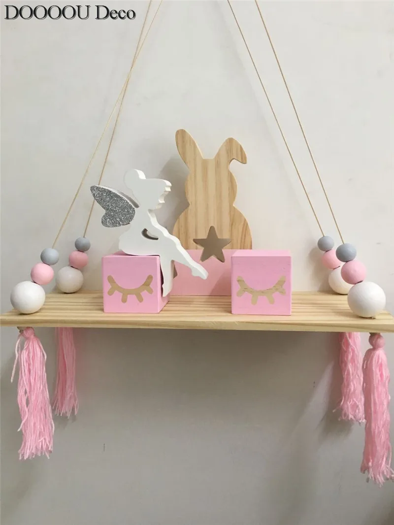 white pink gray INS Kids Baby в скандинавском стиле деревянная полка для хранения Trigon декоративная для детской комнаты - Цвет: white pink gray