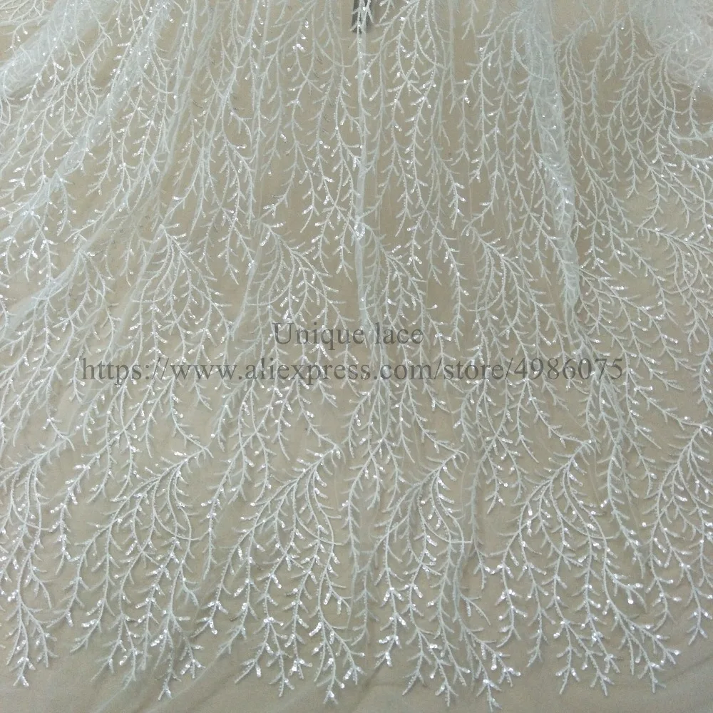 2019 Bridal lace fabric sequins beaded dress 130cm width for evening gown | Дом и сад