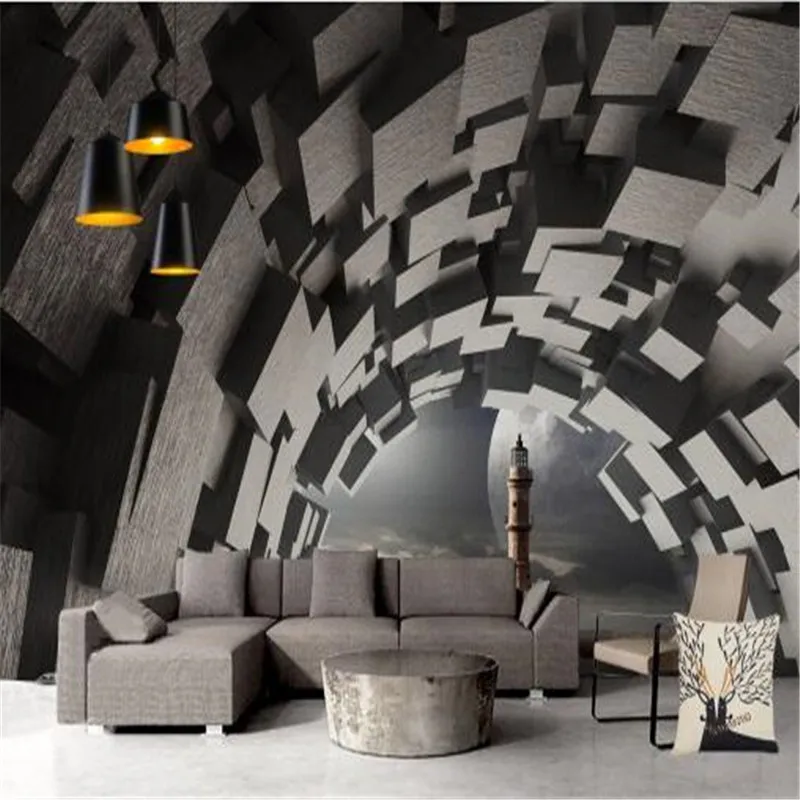 Custom Mural 3D Space Extension Wallpaper for Walls Geometric Wall Brick Pattern Covering Living Room Home Decor Vintage | Обустройство