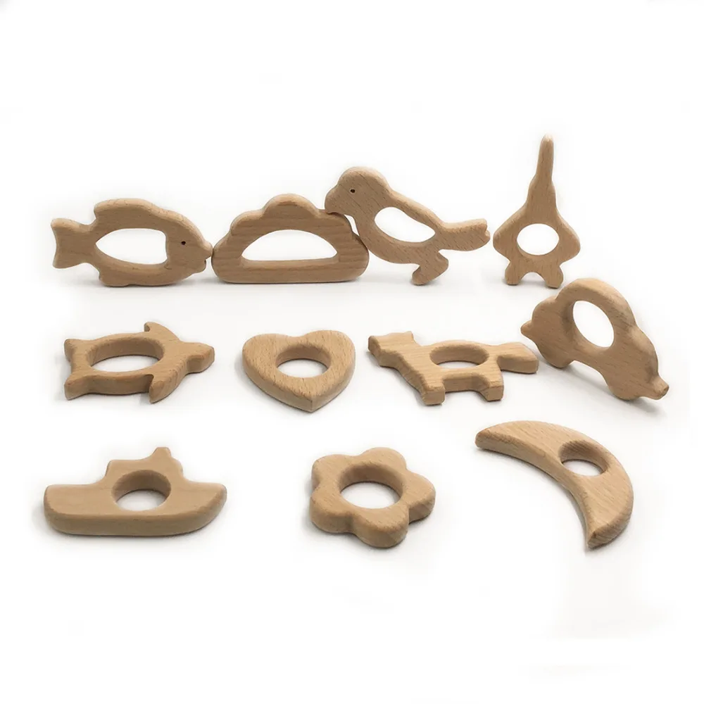 Mordedor de madera Natural hecho a mano para beb&eacute;, mordedor de beb&eacute; de haya org&aacute;nico, personalizado, colgante, respetuoso con el medio ambiente-0