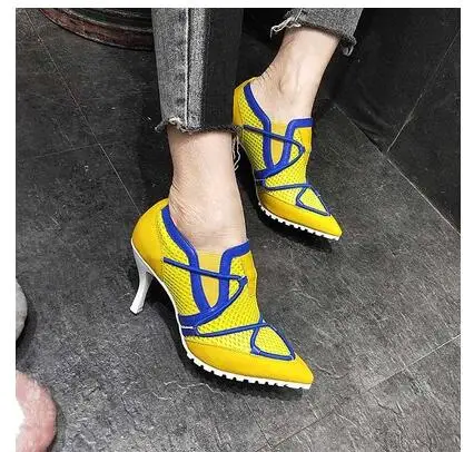 Heel 5cm Новое поступление, женские туфли-лодочки с перфорацией, Женская дышащая обувь на шнуровке, на высоком каблуке 5-8 см, с перекрестной шнуровкой, повседневная обувь для девочек - Цвет: Heel 5cm