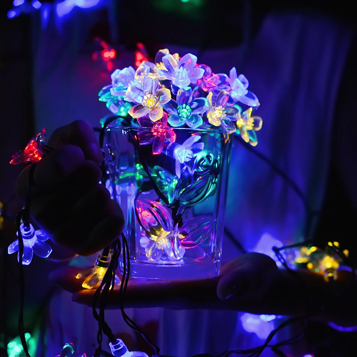 Солнечная струнная лампа 21ft 50 светодио дный LED Fairy Flower Blossom декоративный свет