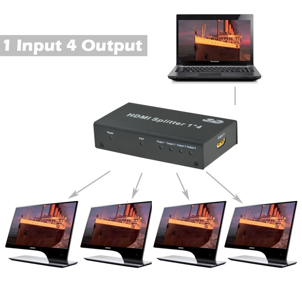 Сплиттер HDMI Aikexin 4 Way 1x4 порта видео сплиттер 1 в выхода 3D Full HD 1080P с адаптером