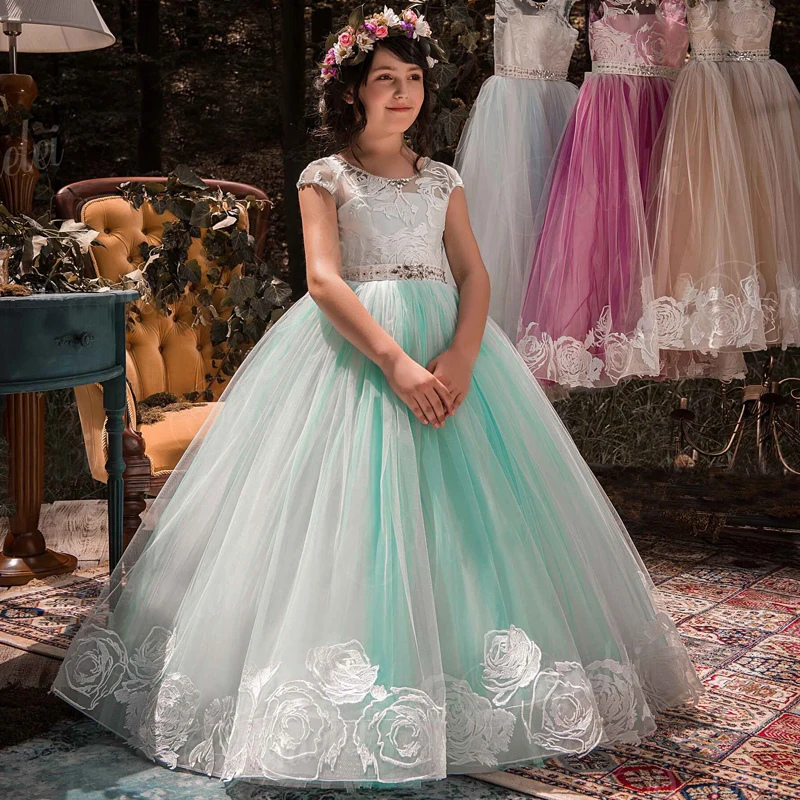 Lace Flower Girl Dresses For Wedding Prom Party Event Gown Fancy Christmas Children Princess Ceremony Dress Vestidos 12 14T | Детская