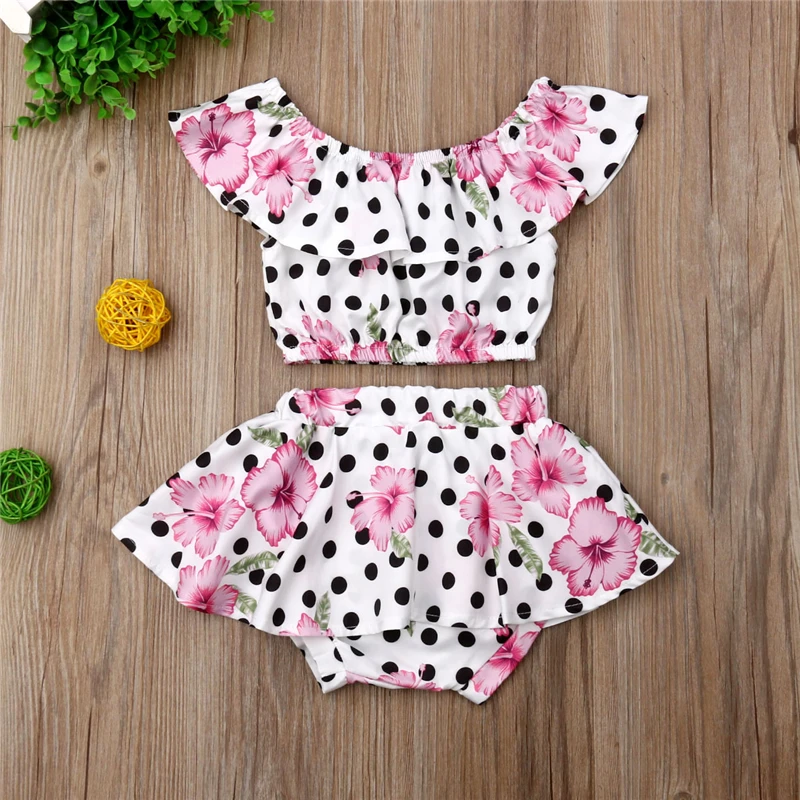 2 шт. детский летний топ с юбкой пачкой и шорты в горошек|Комплекты одежды| |