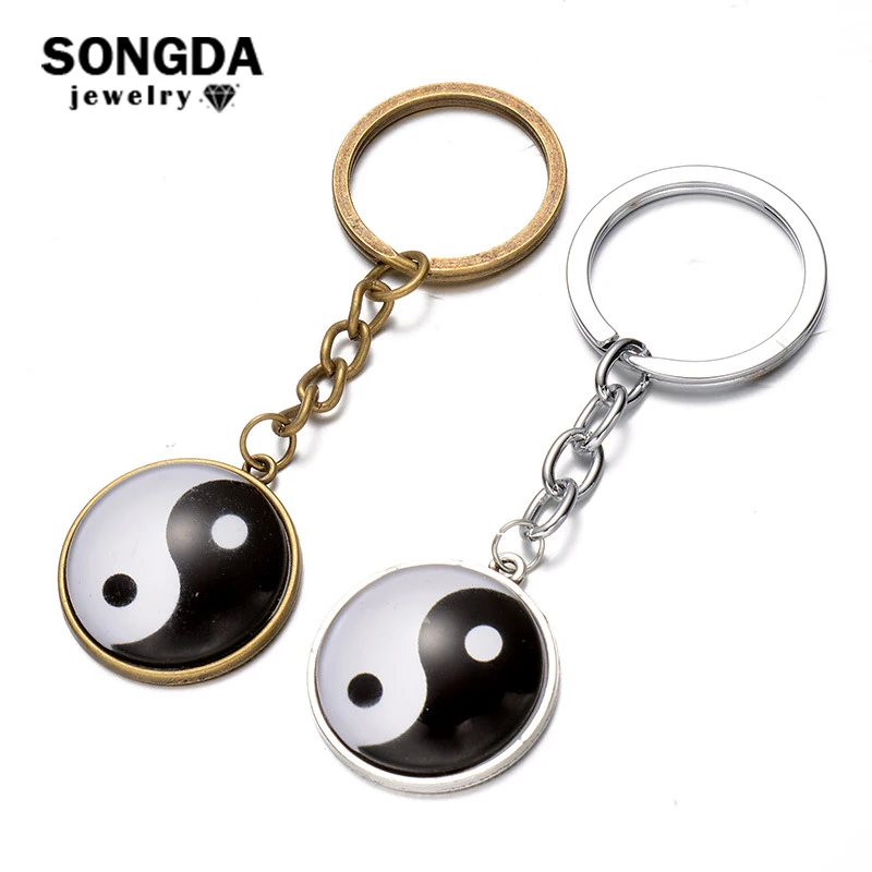 

SONGDA 2018 New Vintage Yin Yang Keychain Ba Gua Tai Chi Time Gem Metal Pendant Porte Clef Bag Charms Car Key Ring for Men Women