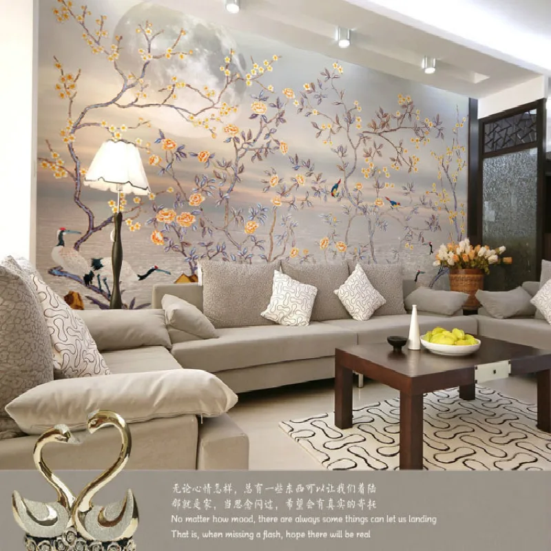 Пользовательские Ручная роспись большие фрески ТВ фон птица цветок 3D обои для