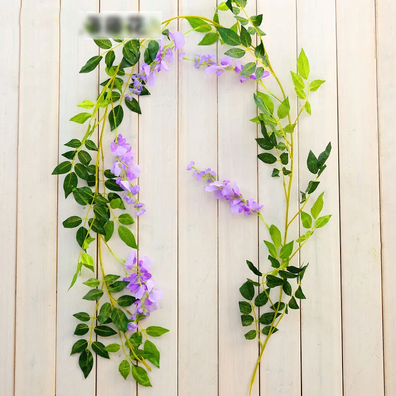 Purple 2 м Искусственные цветы Вистерия искусственная цветы венок из виноградных листьев свадебное украшение арки искусственные растения листва ротанга со шлейфом плюща стены - Цвет: Purple