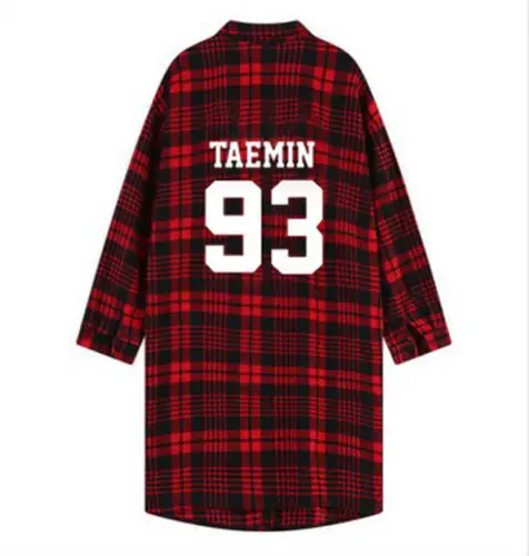 Mainlead KPOP Shinee рубашка красная клетчатая 3/4 рукав Onew Jonghyun Key Coat - Цвет: TAEMIN
