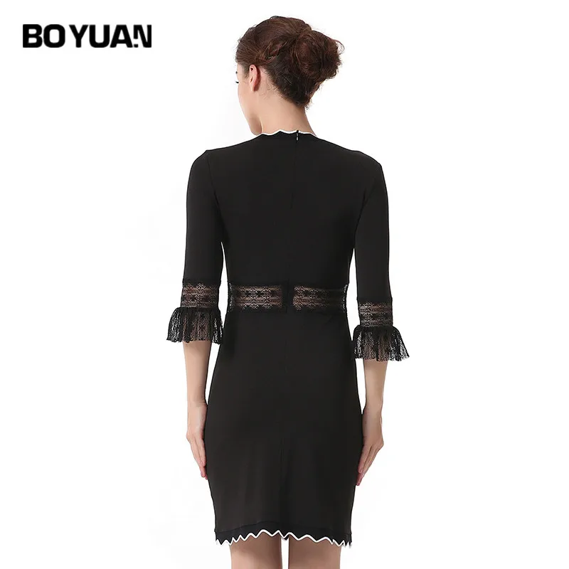 Boyuan осеннее платье Bodycon Тонкий короткий Платья для женщин сетки Кружево сращены