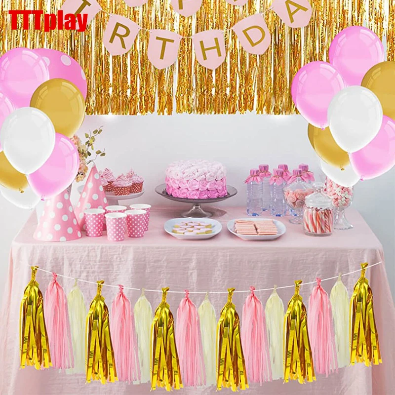 1 сумка (5 шт.) разноцветная гирлянда из папиросной бумаги с кистями и баннером