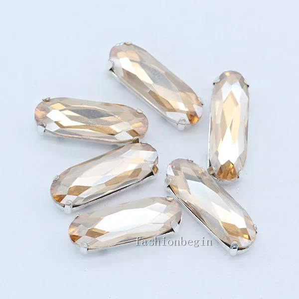 gold champagne 30p 5x15 мм прямоугольник, Овальный цвет, необычный камень с плоской задней частью, Пришивные хрустальные стразы, драгоценные камни, серебряная пуговица-коготь для платья, свадебное ремесло - Цвет: gold champagne