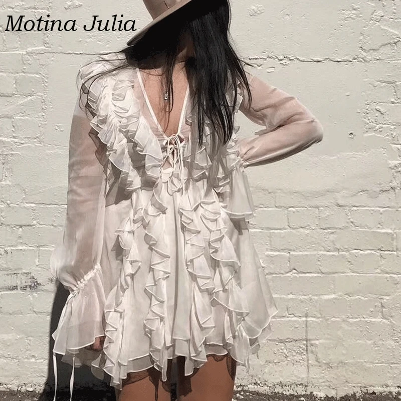 Motina Julia 2019 Летнее шелковое плиссированное платье с длинным рукавом на шнуровке