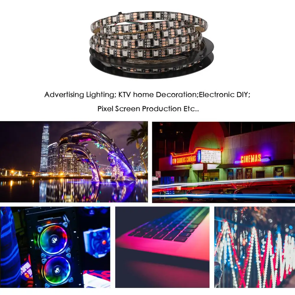 WS2812B LED Strip DC 5V 30/60/144 LEDs RGB Smart Addressable Pixel Black White PCB WS2812 IC 50CM 1M 2M 3M 4M 5M 17Key Bar KTV | Лампы и