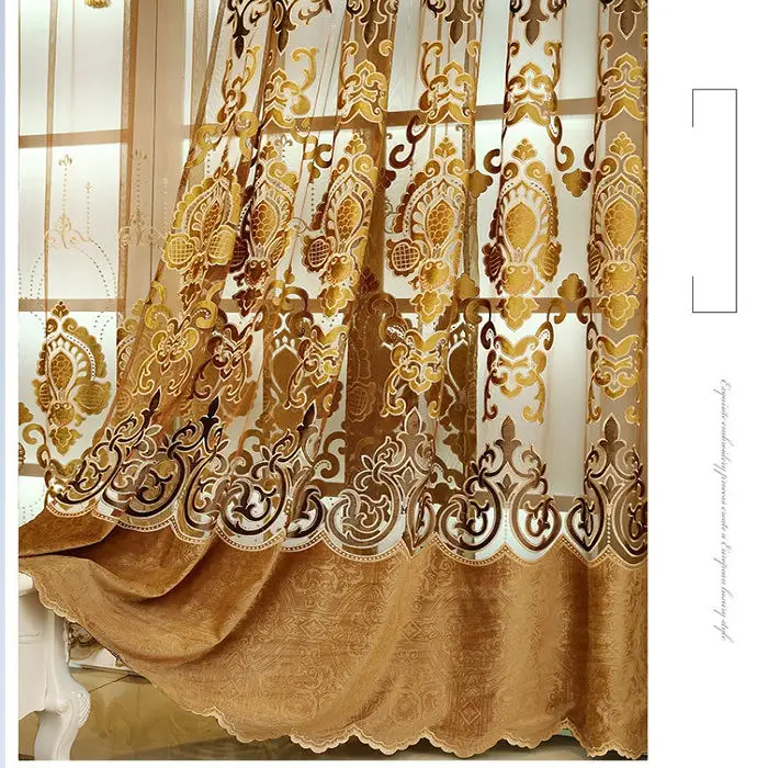 coffee curtain Европейский роскошный балдахин, цветочные шторы для гостиной, спальни, на окно, вышитые тюлевые шторы, занавески, домашний декор - Цвет: coffee curtain