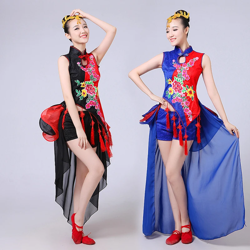 

New fashion classical folk Feng Shui drum dance costume female adult drum set modern dance embroidery trailing clothing JQ505