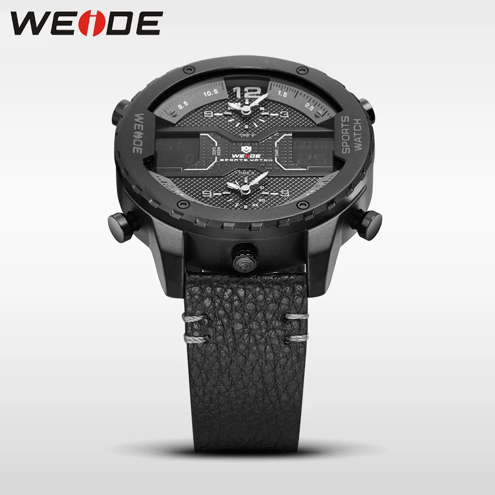 WEIDE мужские наручные часы спортивные из нержавеющей стали кожаный ремешок