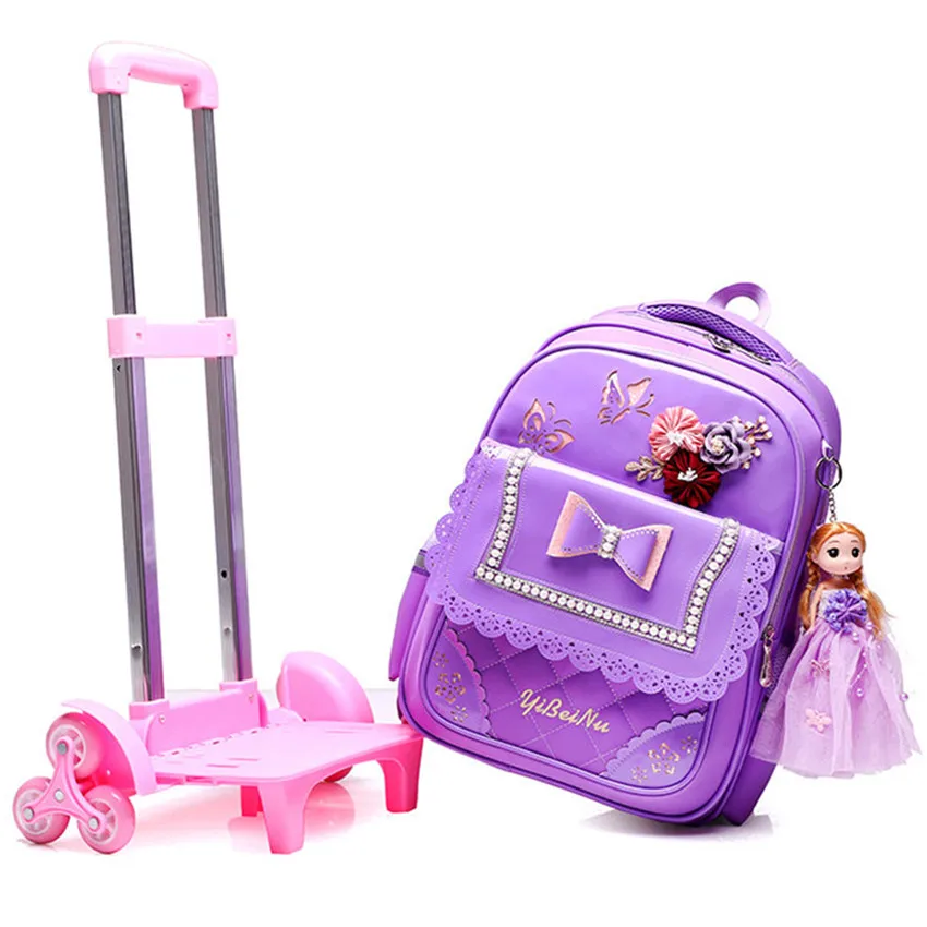2 шт./компл. детские школьные сумки на колесиках для девочек с 2/6 колесами рюкзак