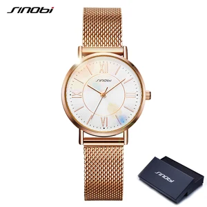 Женские наручные часы SINOBI, розовые и золотые тонкие кварцевые часы, японский стиль, водонепроницаемые наручные часы, подарок для девушки, новинка