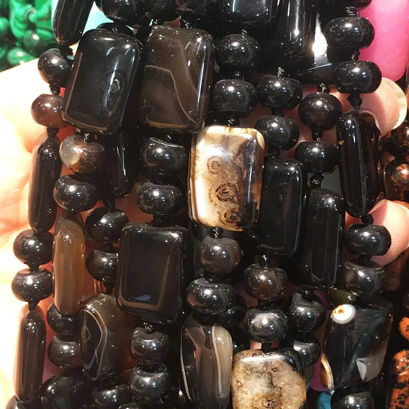 Black Agate Ожерелье из натурального камня ожерелье из розового кварца 23 Цвета на выбор 13X18 мм 6x8 мм 18 дюймов - Окраска металла: Black Agate