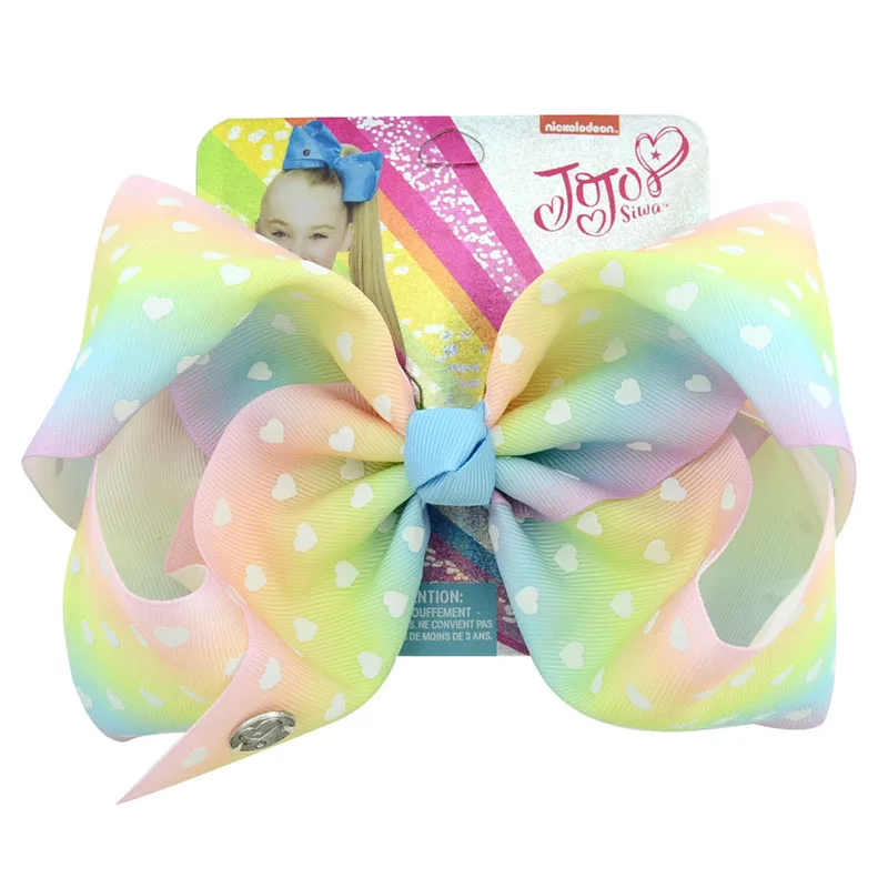 Printed Heart 1piece 8inch Jo Bows Rainbow bow-knot Hair With Clips For Kids Girls Hairpins Handmade Accessories | Детская одежда и